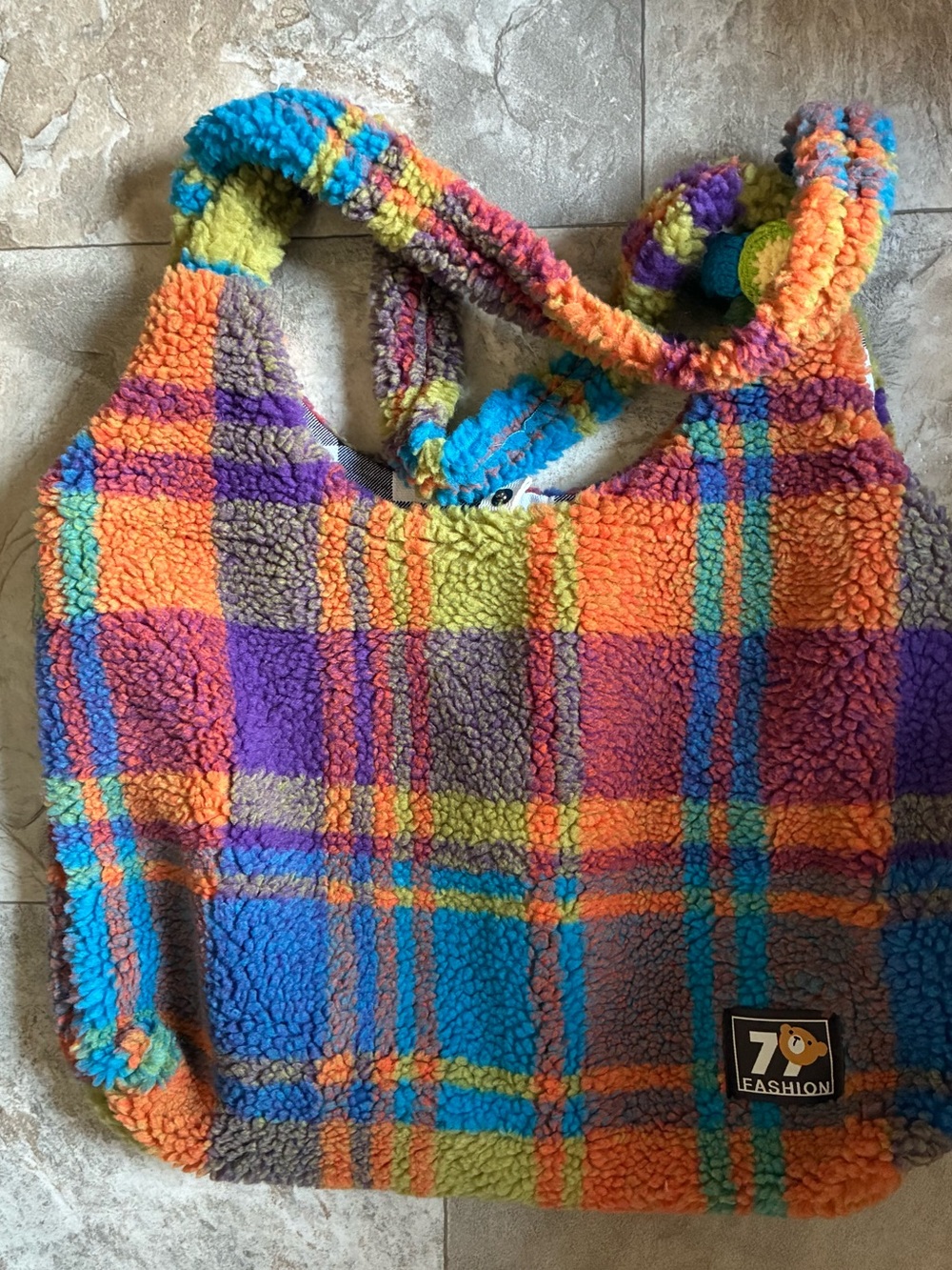 7o Fash!on Plush One-Piece - Multicolor Plaid Tote